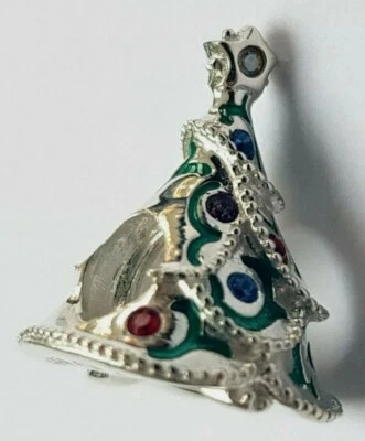 Chamilia 925 Silver Brocade Xmas Tree Charm Bead Multi Colour Swarovski Crystal