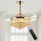 42 Inch Crystal Ceiling Fan with Light and Remote Modern Gold 42",