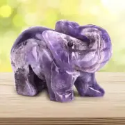 Natural Amethyst Crystal Elephant Quartz Stone Carved Animal Decor Healing