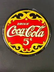 Coca Cola Round Black Yellow and Red Advertising Tin Signs
