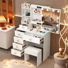 Makeup Dressing Table Stool Set With 10 LED & Slide Mirror and 6 Drawers Vanity