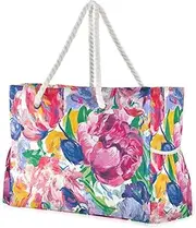 [Yoogain] Spring Flowers flower Orchid Peonies Sandproof Zipper Totes Bags with side pocketes Weekender Totes Bag Travel Essentials Beach Birthday for Women, Spring Flowers Flower Orchid Peonies, 1 size
