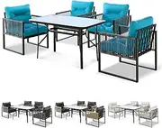 ALFORDSON Patio Bistro Set with 4X Lounge Chairs & 120x70x70cm Coffee Table, Rust-Resistant Steel Frame Outdoor Dining Conversation Set for Patio, Garden & Poolside, Black Blue Color