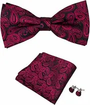 [Axvxby] Mens Bow Tie and Pocket Square Set, Adjustable Bow Tie, Cufflinks and Gift Box, Men's Ties Set for Weddings, Christmas and Anniversaries, darkred, Einheitsgröße