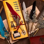 1 Set Gift Box Quill Pen Calligraphy Pen And Ink Pen Set Antique Writing Quilting Ink Dip Pen Mechanical Gear Steampunk Dip Pen For Drawing Signing And Vintage