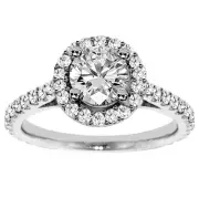 1.26 CT TW Round Cut Diamond Halo Engagement Ring in Platinum New