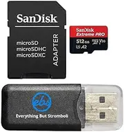 SanDisk MicroSDXC 512GB Extreme Pro Memory Card with Adapter Compatible with GoPro Hero 10 Black Action Cam (SDSQXCD-512G-GN6MA) V30 4K C10 Bundle with 1 Everything But Stromboli MicroSD Card Reader