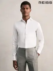 Reiss White Slim Fit Double Cuff Two Fold Cotton Shirt (F77493) | $195