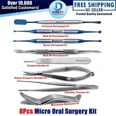 8Pcs Special Dental Micro Oral Surgery Implant Tools Kit Periosteal Elevator