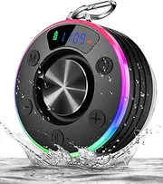 Bluetooth Shower Speaker Waterproof, gliship Mini Bluetooth Shower Speaker Suction Cup, Shower Radio Wireless with RGB Lights, FM Radio, Time Show, IPX7 Waterproof for Kayak Camping Beach Travel Gift