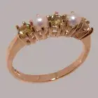 14k Rose Gold Natural Peridot & Pearl Womens Eternity Ring - Sizes 4 to 12