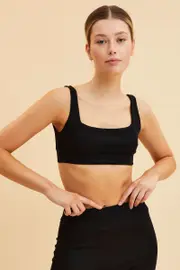 Black Crop Top Square Neck Cotton Stretch - Size XXL, Women's Bra Crop Top