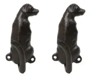 Pack Of 2 Rustic Cast Iron Golden Retriever Labrador Wagging Tail Wall Hooks