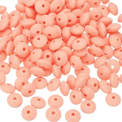 180 Pcs Bulk Silicone Lentil Beads, 12mm Abacus Beads, Pink