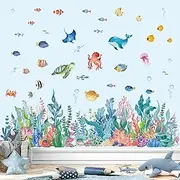 wondever Under The Sea Seaweed Coral Wall Corner Stickers Ocean Creature Tropical Fish Peel and Stick Wall Art Decals for Girls Bedroom Baby Nursery Kids Bedroom