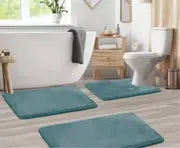 Bathroom Rugs Memory Foam Bath Mat Set for Bathroom, Non Slip Absorbent Velvet - Fast Drying –Bathroom Rug and Contour Rug Set 3 Piece - Sky Blue
