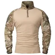 ReFire Gear 1/4 Zipper Camouflage Long Sleeve Tactical Shirt Men Outdoor Airsoft Paintball CP Military Combat Shirts S-5XL M