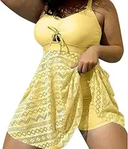 [Generic] Mesh Bikini Size Trim Hollow Out Tankini Swimsuit 2 Bathing Suit Set with Shorts Sexy Woman Transparent Bikini