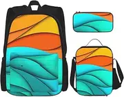 [StOlmx] 3 Pcs Set Backpack,Waterproof Bookbag, Insulated Lunch Bag & Pencil Case Pouch, Travel,Hiking,Sunrise Tropical Palm Tree Island Print, Sunset and Sunrise With Ocean Sea, One Size