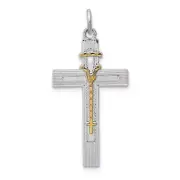 Sterling Silver & Gold Vermeil Cross with Rosary Charm Pendant 1.3 Inch