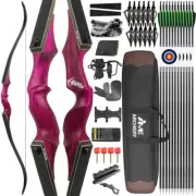 60'' Archery Recurve Bow Kit Takedown 20-60lbs Limbs Wooden RH LH Target Hunting