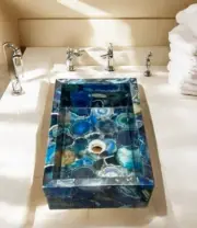 Blue Agate Stone Sink Wash Basin Geometric Design Vessel Improvement Bath Decors