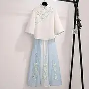 [MAIFURUN] Traditional Chinese Hanfu Two-Piece Suit Cotton Linen Blouse Embroidery National Clothes Short Tang Suit