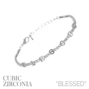 Cubic Zirconia "Blessed" Tennis Bracelet, Rhodium or Gold Plated (7+1.5in)