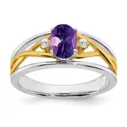 14k Two-Tone Gold Amethyst and Real Diamond Ring