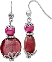 [JewelryWeb] Silver-tone Shepherd hook Purple Crystal With-Purple Beads Long Drop Dangle Earrings 48x16mm Wide-Dangle Earring for Women
