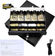 16" Cash Register Drawer,Pos Cash Drawer with Removable Coin Tray,2 Media Slots