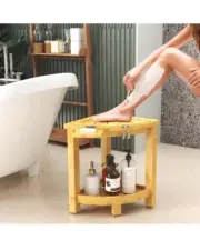 ETECHMART Bamboo Corner Shower Stool for Shaving Legs Foot Rest, Waterproof Bath
