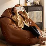 Adult Large Size PU Leather Bean Bag Chair Cover (No Filling) Easy to Clean DIY Filling Sponge/Clothing Suitable for Living Room Garden Terrace Game Room(Brown)