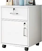 File Cabinet Office Filing CabinetWooden One Drawer with One Door Storage CabinetFiling CabinetWith Lock StorageWheel Slide Small Side Cabinet Office Drawer(White)
