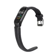 Solid Crazy Horse Pattern Leather Watch Band Watch Strap Replacement for Xiaomi Miband 4 BLACK COLOR