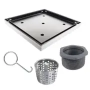 Reln Shower Drain 2.5"Hx8"W Stainless Steel Square+Tile Insert Drain Cover Open