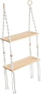 WEKAMOS Tapestry Rack Hanging Shelves for Wall Hanging Plant Shelves for Wall Cotton Rope Storage Rack Macrame Plant Shelvings Indoor Boho Decorations Boho Office Decor Beige Wooden