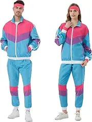 Ladhow 80s Tracksuit for Men Women 80s 90s Windbreaker Set 80s Costume for Men Retro 80s 90s Outfit for Couples Track Suit
