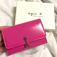 在飛比找蝦皮購物優惠-Agnes b 小b. 牛皮粉色零錢包 皮夾 名片夾 正品 