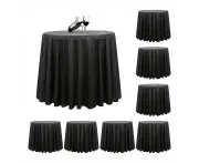 8 Pieces Round Plastic Tablecloth 84 Inch Disposable Circle Tablecloths, Black Tablecloths, Water Resistant Tablecloths Up To 6