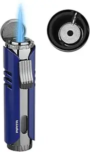 PIPITA Lighter Windproof Torch Lighter Butane Gas Jet Single Flame Firelighters, Adjustable Flame and Refillable Fuel Metal Lighter (Butane Not Included) (Blue)