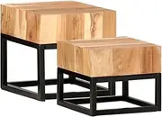 Side Table Wood Set of 2, Acacia Tables for Living Room, Coffee Desk Modern Accent, Storage, Farmhouse, Round