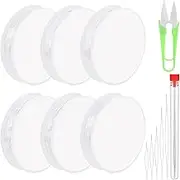 Glarks 12Pcs Elastic String and Beading Needles Set, 6 Rolls 0.6/0.8/0.4/0.7/0.5/1MM Clear Stretchy Elastic String Cord Elastic Bracelets Strings Cord with 5Pcs Big Eye Beading Needles