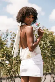 [PUP3] Willa Halterneck Top - White Floral S White