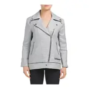 Badgley Mischka Tweed Moto Jacket Grey Multi Metallic thread Large