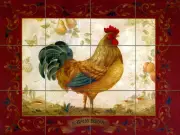 24 x 18 Art Mural Ceramic Bath Backsplash Rooster Tile #322