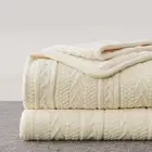 Cream 50 X 63 Inches Acrylic Cable Knit Sherpa Throw Blanket - Thick, Soft, Big,