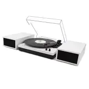 Modern Turntable White Leather Modern Turntable with 2 External Speakers