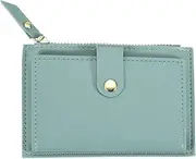 [uxcell] Small Credit Card Holder Slim PU Leather Wallet Minimalist Card Case Holder Coin Purse Change Purse with Cotton and Zipper for Men Women (Light Blue)