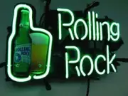 Rolling Rock Beer Bottle 14"x10" Neon Sign Light Lamp Bar Decor Party Real Glass